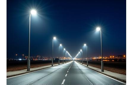 Postes de alumbrado público inteligente iluminando una calle de Antofagasta por la noche