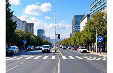 Intersección vial en Providencia con flujos de tráfico bien gestionados