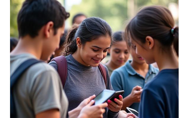 Grupo diverso de ciudadanos interactuando con una plataforma digital de consulta para planificación urbana, en un entorno colaborativo.